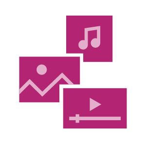 icon indicating a picture, a video player and an audio player
