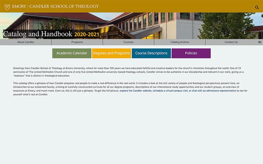 Emory Candler School of Theology: Catalog and Handbook 2020-2021