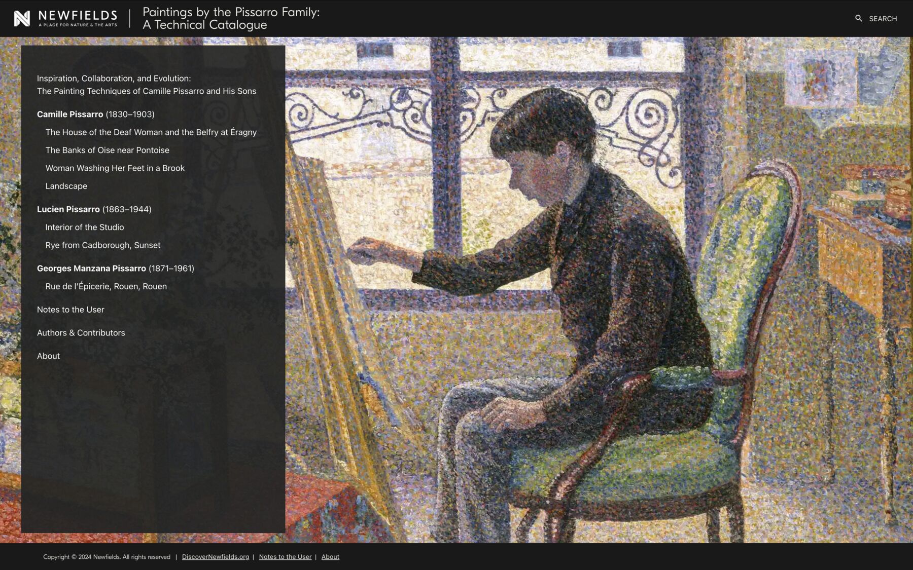 On the right is an impressionist image of a boy painting. It is paired with a list of essays that comprise the publication on the left of the screen.