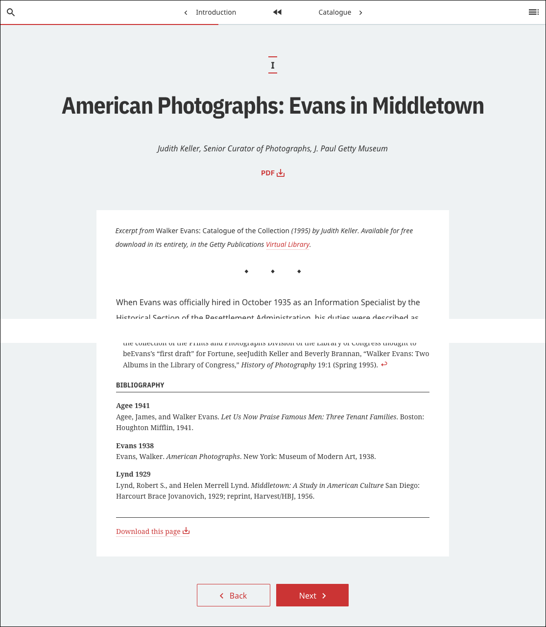Screenshot of a web page formatted as an article or chapter of a book. In the page header at the top and in the footer at the bottom, red links stand out with download icons and text labels that say PDF and Download the PDF respectively.